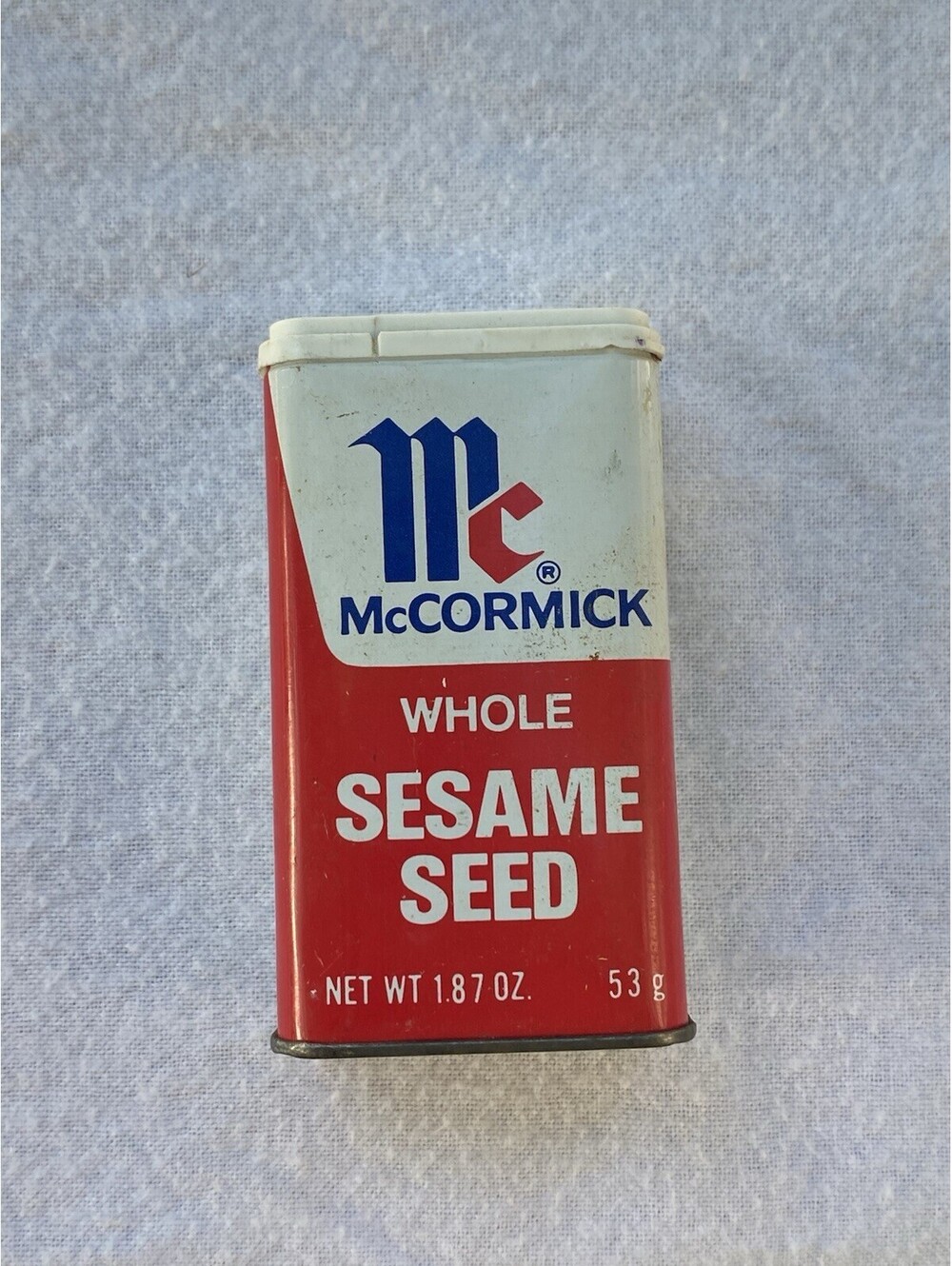 Vintage McCormick Spice Tin W/Lid Whole Sesame Seed Size 1.74 Oz. 60g Empty 1974